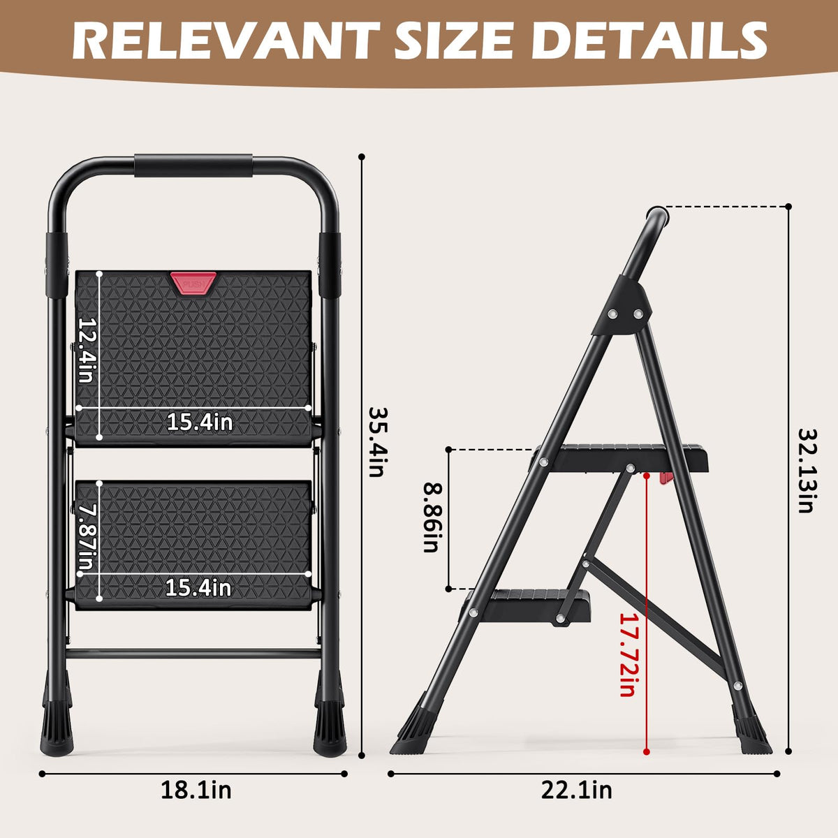 2-Step Folding Steel Step Stool with Handrail E428330