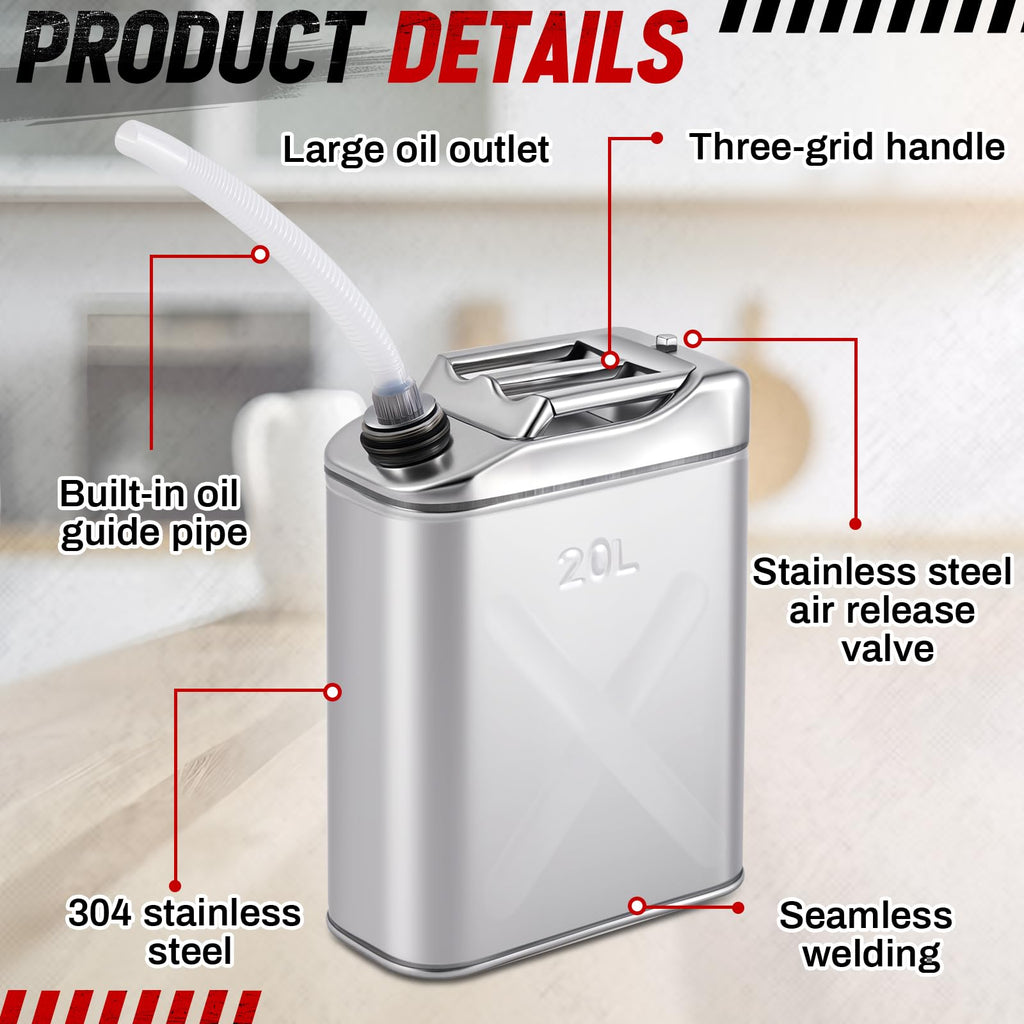 2 Pcs 5 Gallon Stainless Cooking Oil Storage Can with Lid G40005