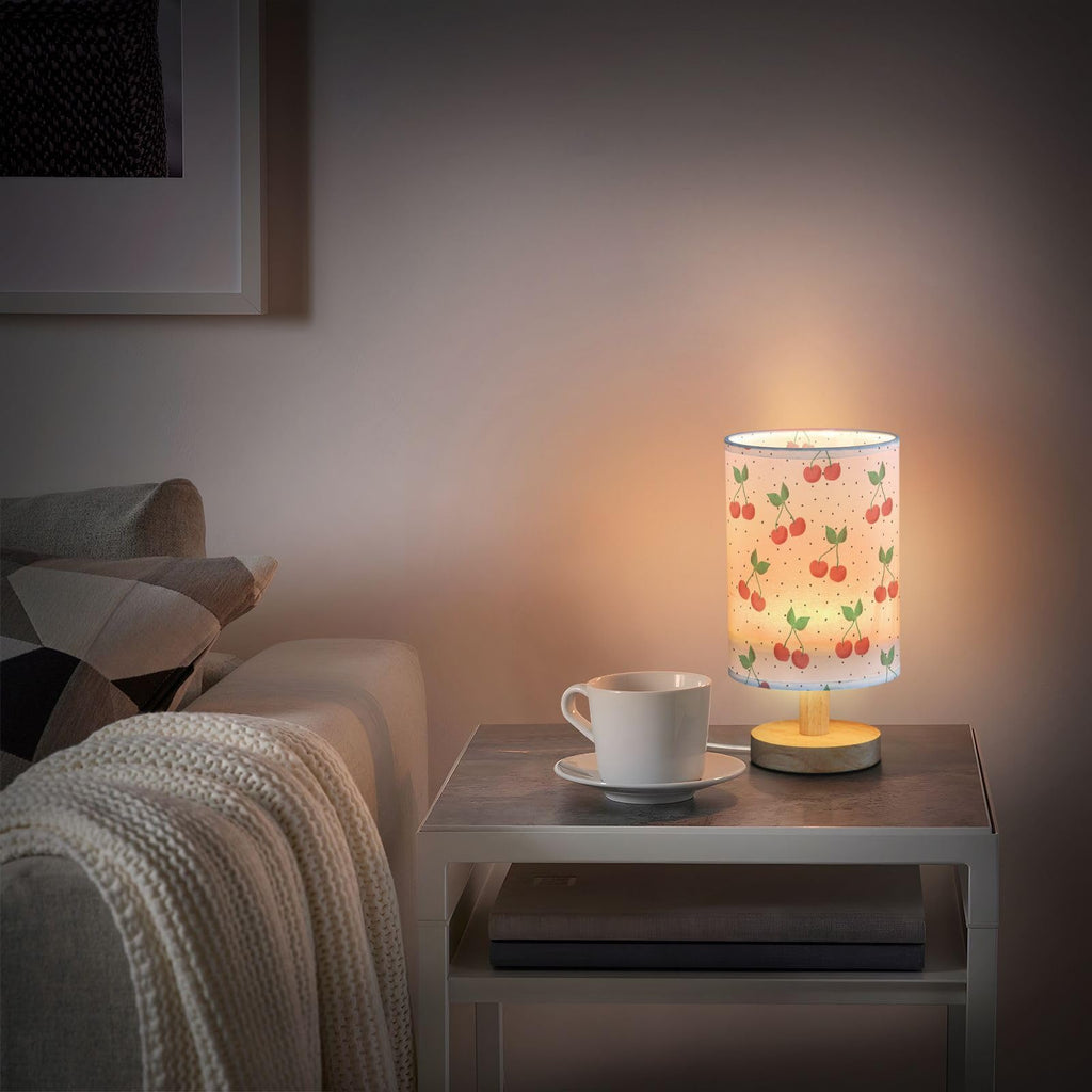 Red Cherry Table Lamp with USB Ports and Fabric Lampshade D521