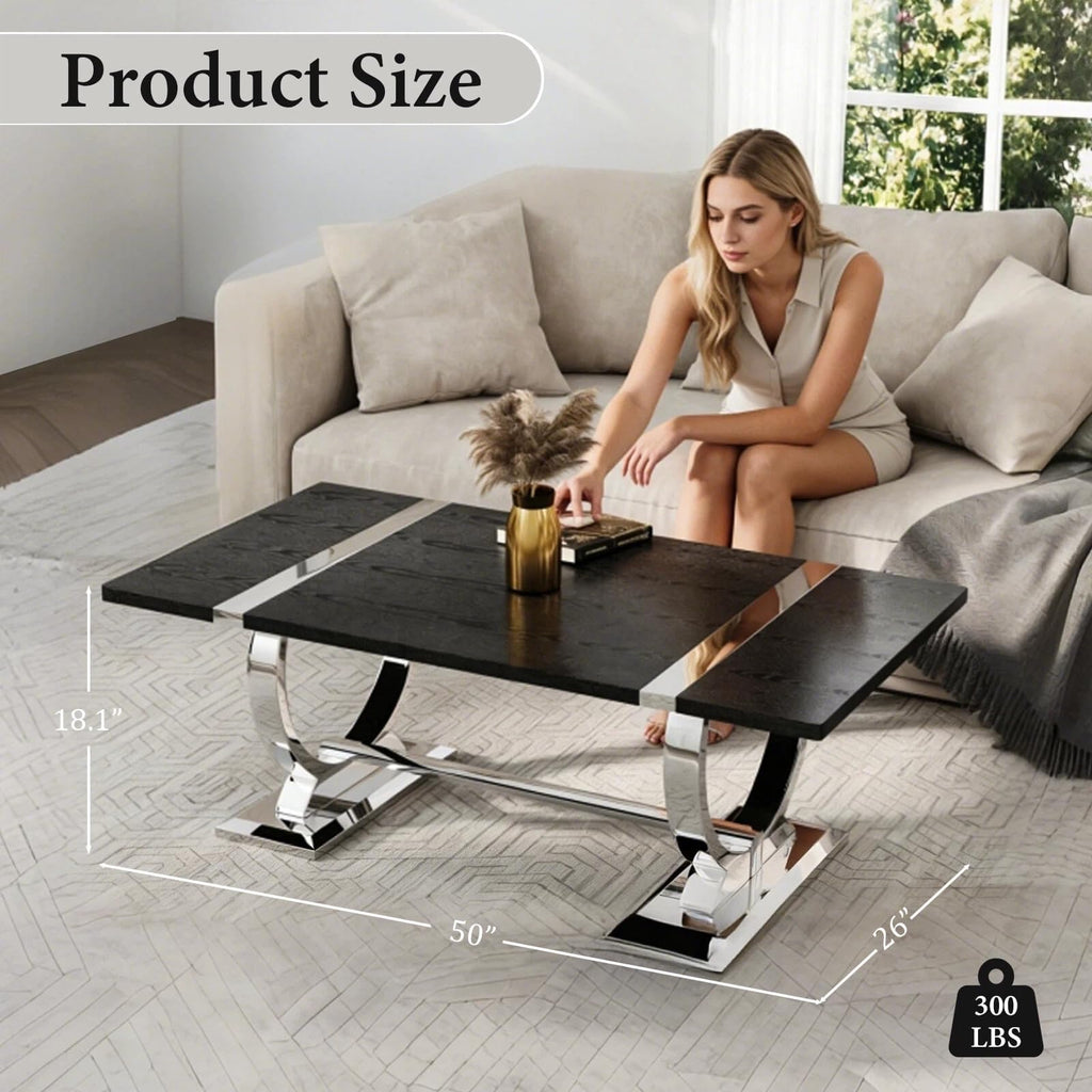 50" Black and Silver Coffee Table U350530