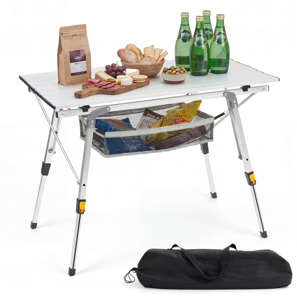 Camping Table Portable Foldable with Adjustable Legs & Storage Layer Q103731