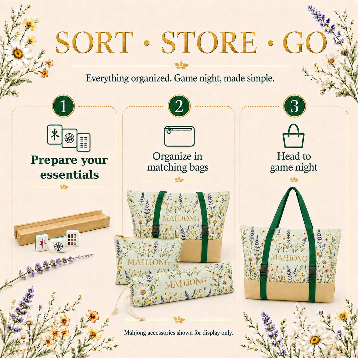 3-Piece Mahjong Bag Set with Mat Holder Straps G53270