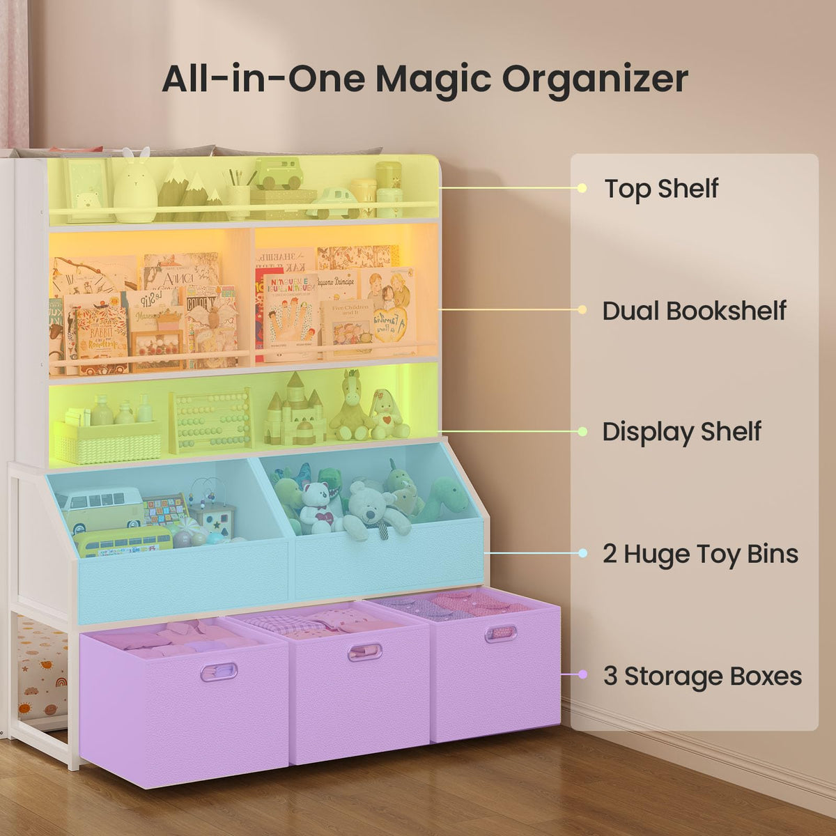 Twin Over Twin Bunk Bed with Bookshelf and Drawers B6672