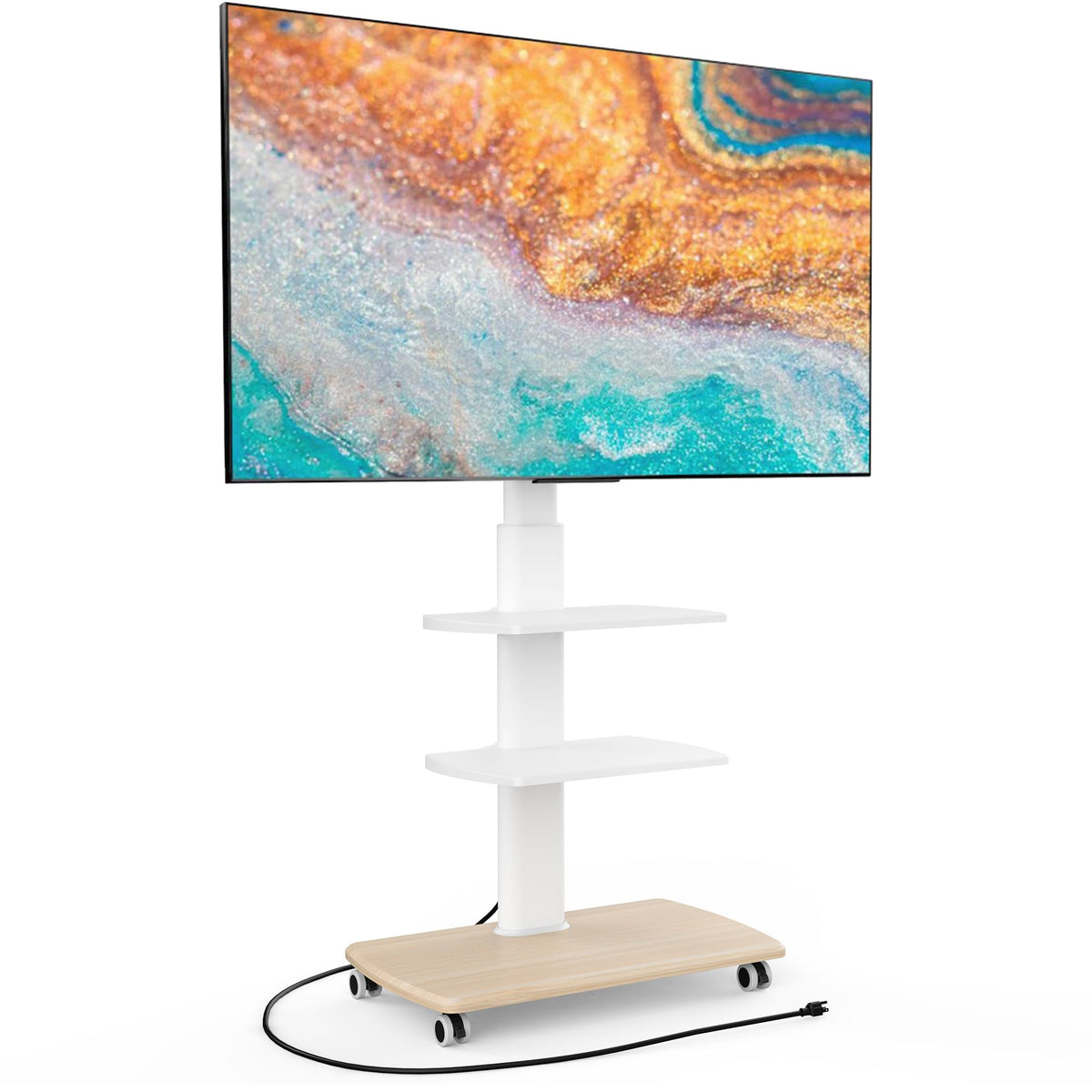 White Rolling TV Stand with Power Outlets T662