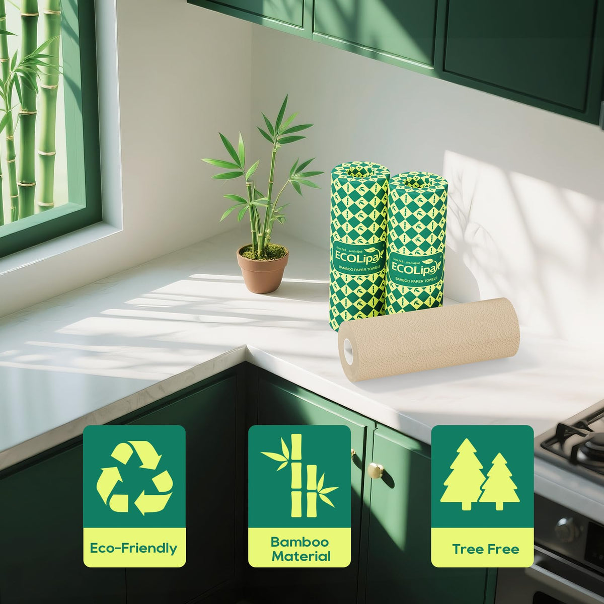 Bamboo Paper Towels, 8 Rolls, 2 Ply 120 Sheets E1666