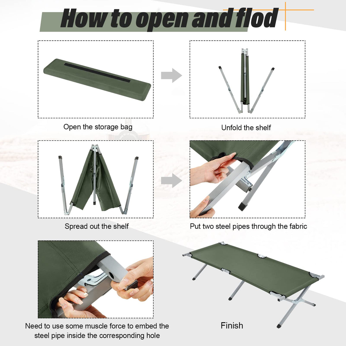 2 Pcs Army Green Folding Camping Cot Bed with Carry Bag M586