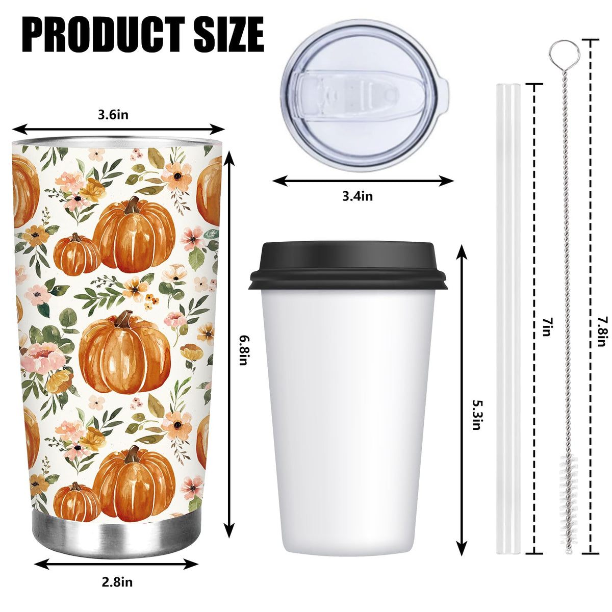 20 Oz Floral Pumpkin Tumbler with Lid Straw Y83601