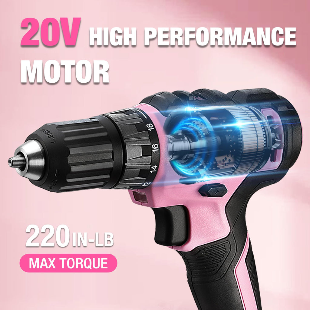 Pink Cordless Drill and 141-Piece Home Tool Kit Z7150