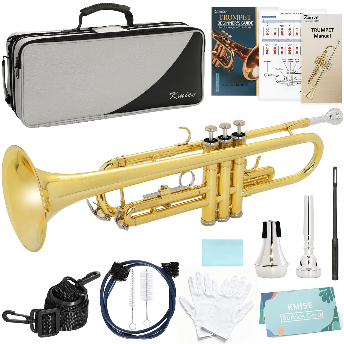 Bb Standard Brass Trumpet with Case, 7C Mouthpiece, Mute and Cleaning Kit O151550
