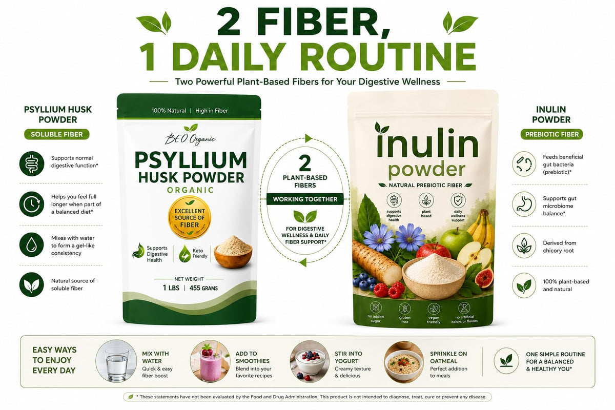 Organic Psyllium Husk Powder and Inulin Powder 2 Pack 1 lb Unflavored O924453