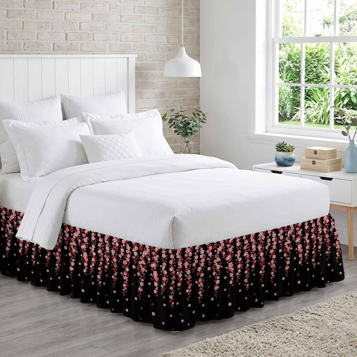 Pink Floral Ruffled Wrap Around Bed Skirt California King 18" Drop S181
