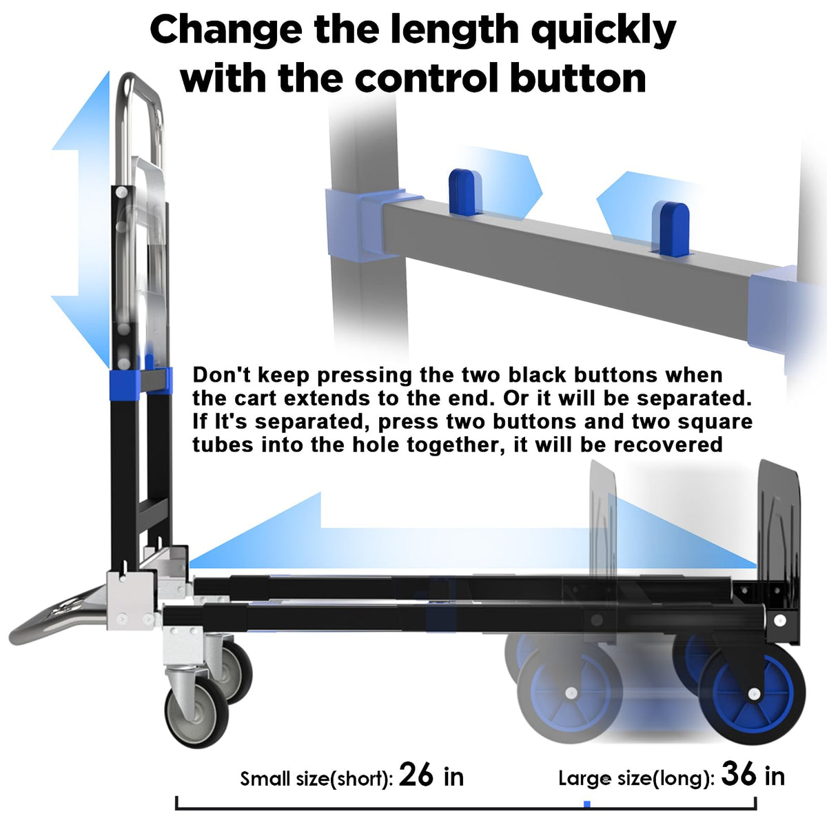 Black Convertible Hand Truck Dolly Cart with 4 Wheels, 500 Lbs Capacity G4940