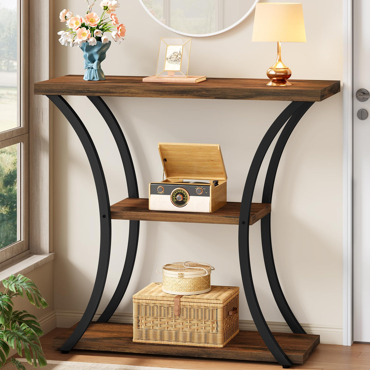 3 Tier Console Table with Open Wood Shelves N7781