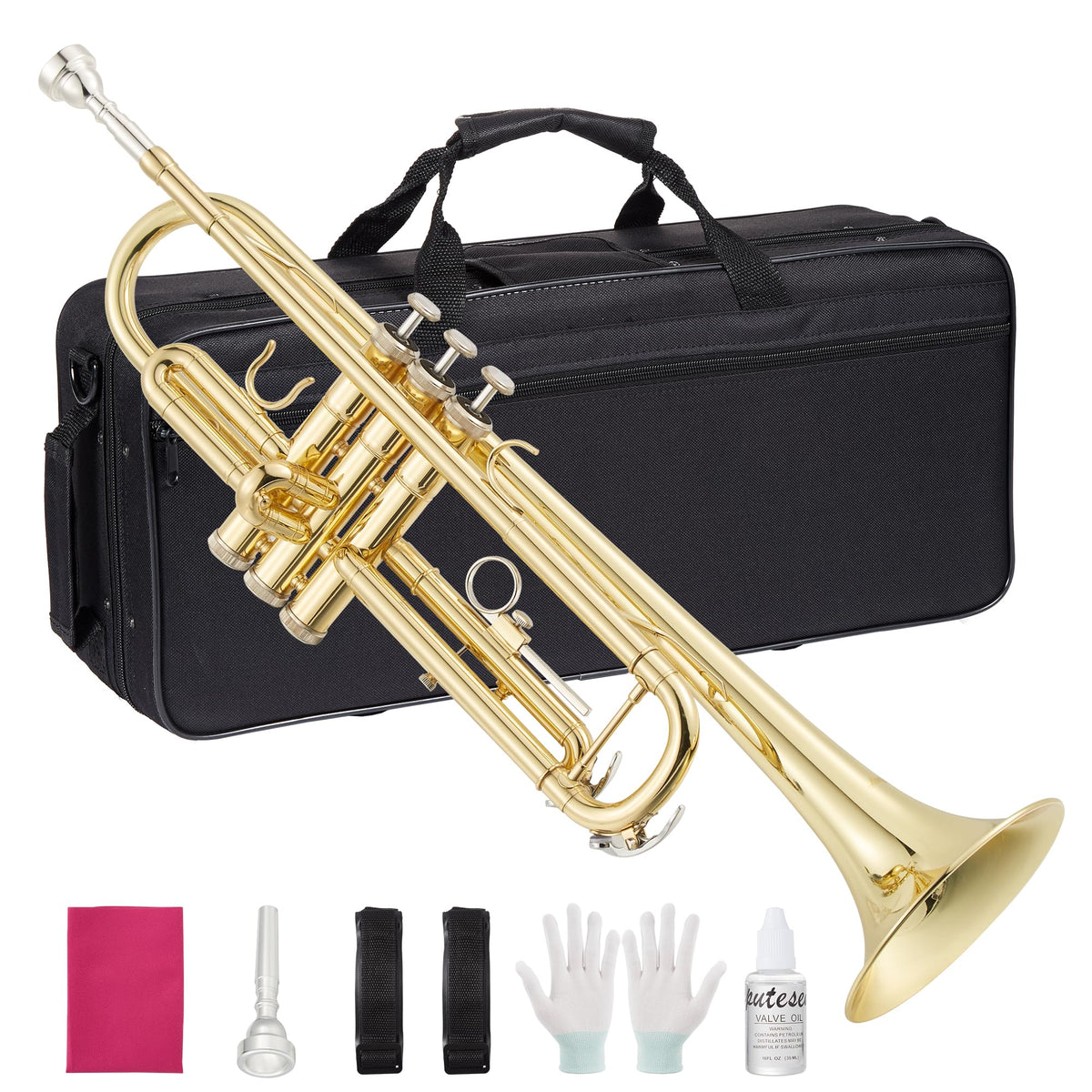Bb Trumpet with Case Mouthpiece Gloves Cleaning Kit and Polish Cloth L5745