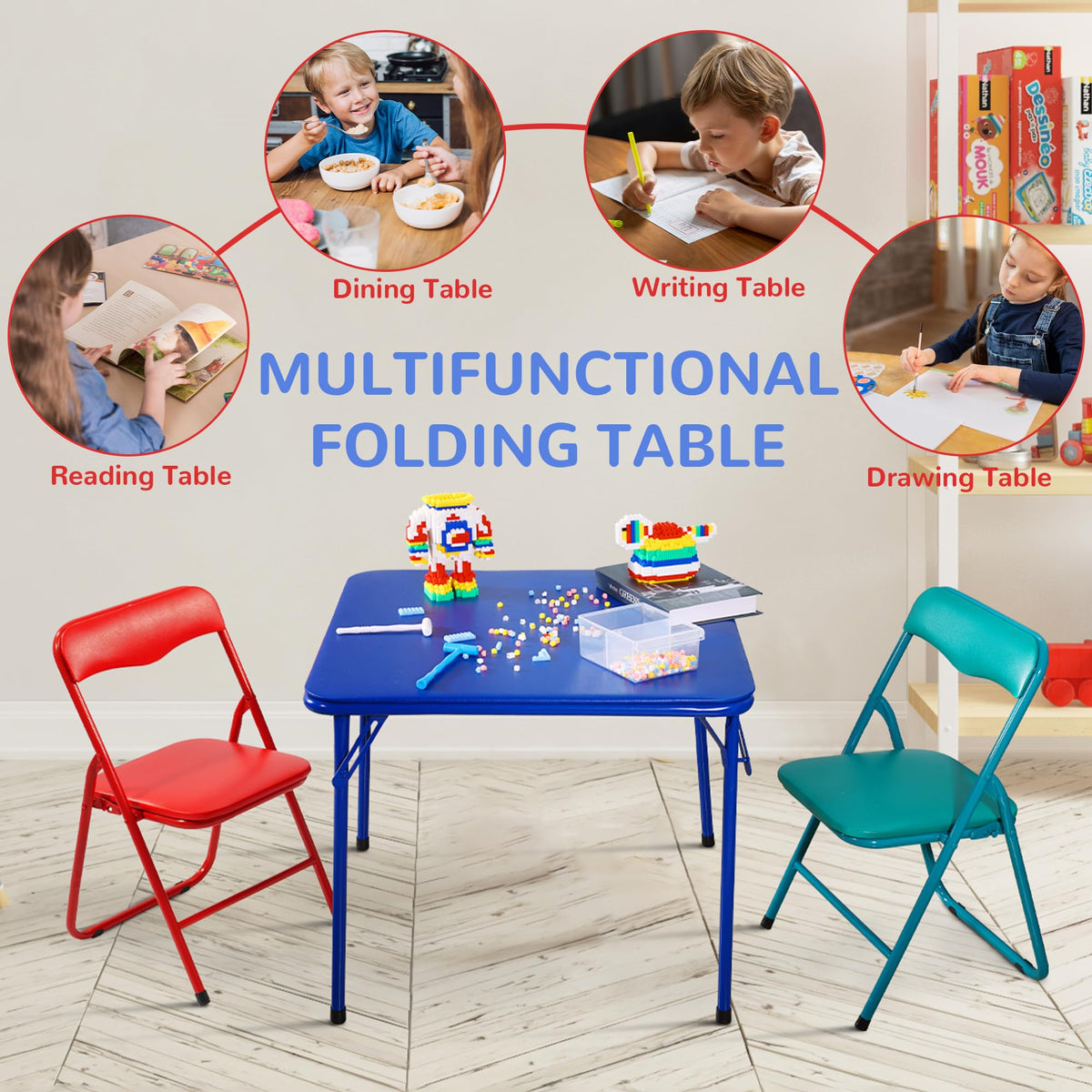 Kids Folding Square Table with Vinyl Padded Top, Blue R643248