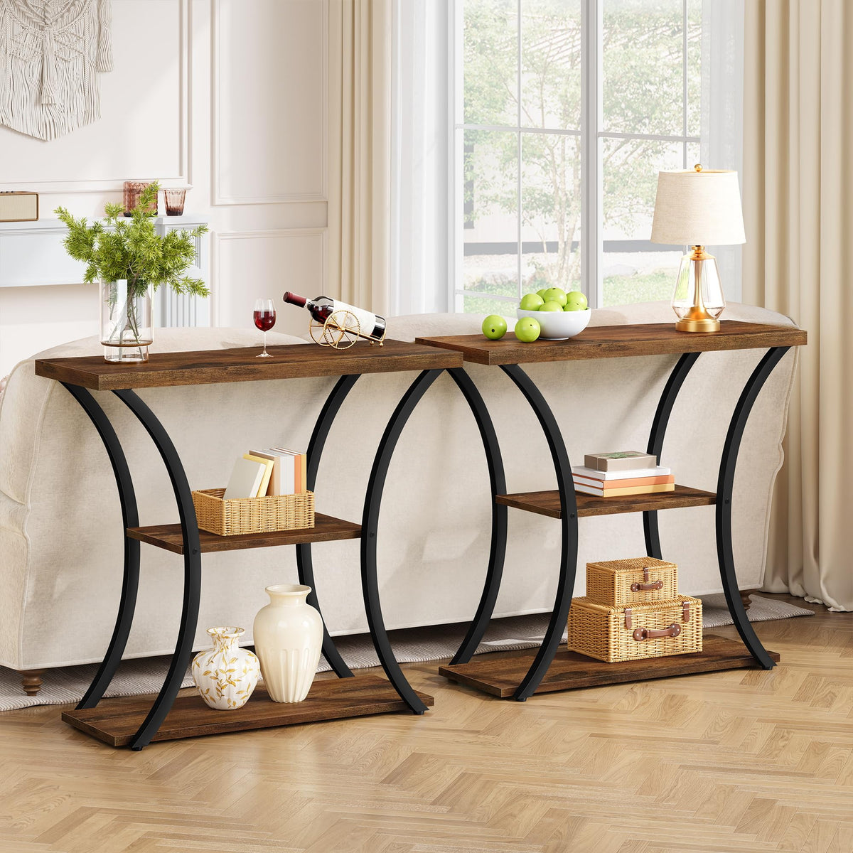 3 Tier Console Table with Open Wood Shelves N7781