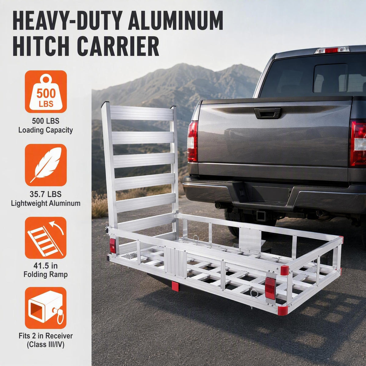 Aluminum Hitch Cargo Carrier with Folding Ramp A1240