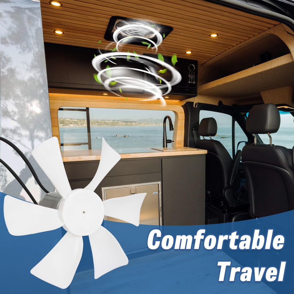 6 Inch White RV Vent Fan Blade with 12V D-Shaft Motor V323639