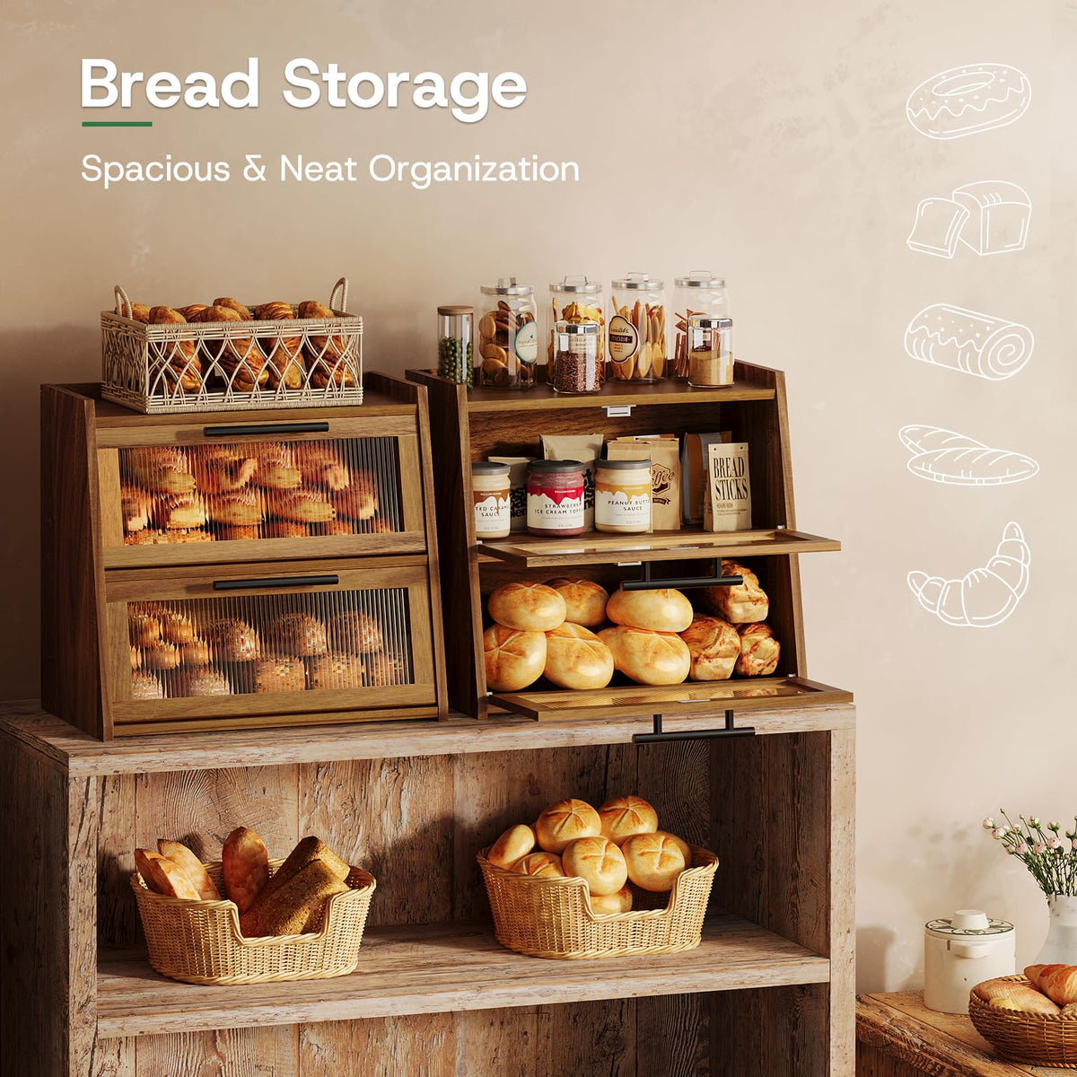 Acacia Wood 2-Layer Bread Box Z832