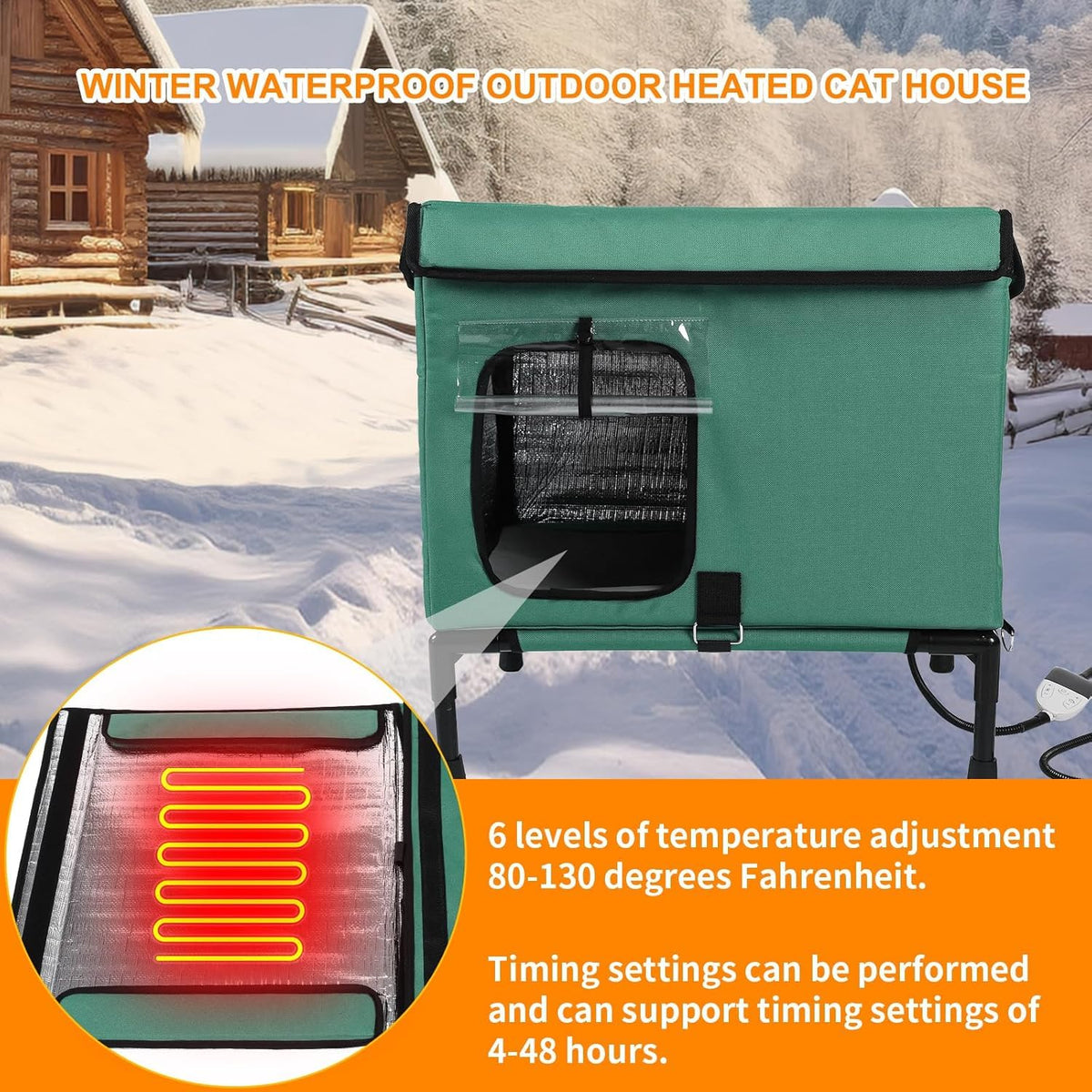 21" Heated Cat House with Heating Pet Pad F335
