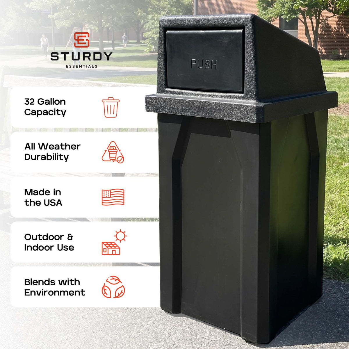 32 Gallon Outdoor Trash Can with Lid T512