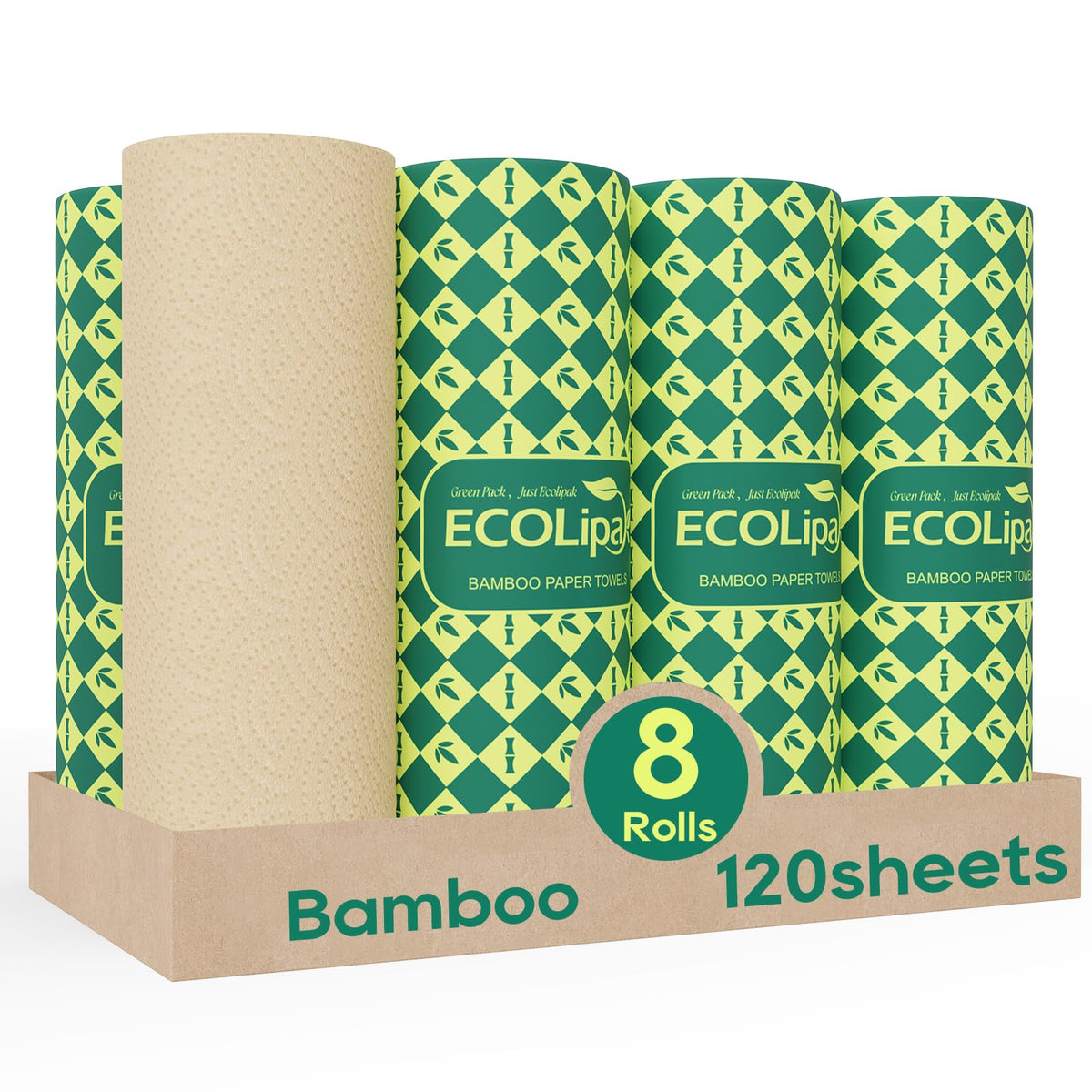 Bamboo Paper Towels, 8 Rolls, 2 Ply 120 Sheets E1666
