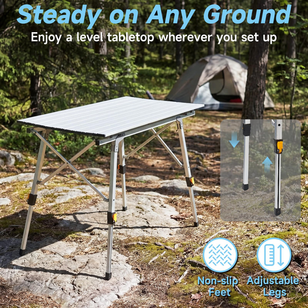 Camping Table Portable Foldable with Adjustable Legs & Storage Layer Q103731
