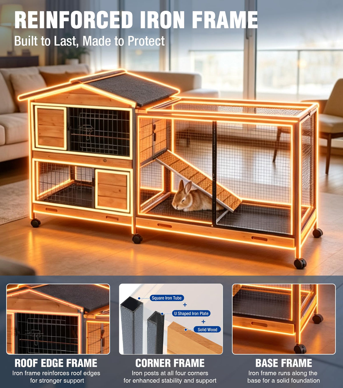 Extra Large Wooden Rabbit Hutch on Wheels C7132