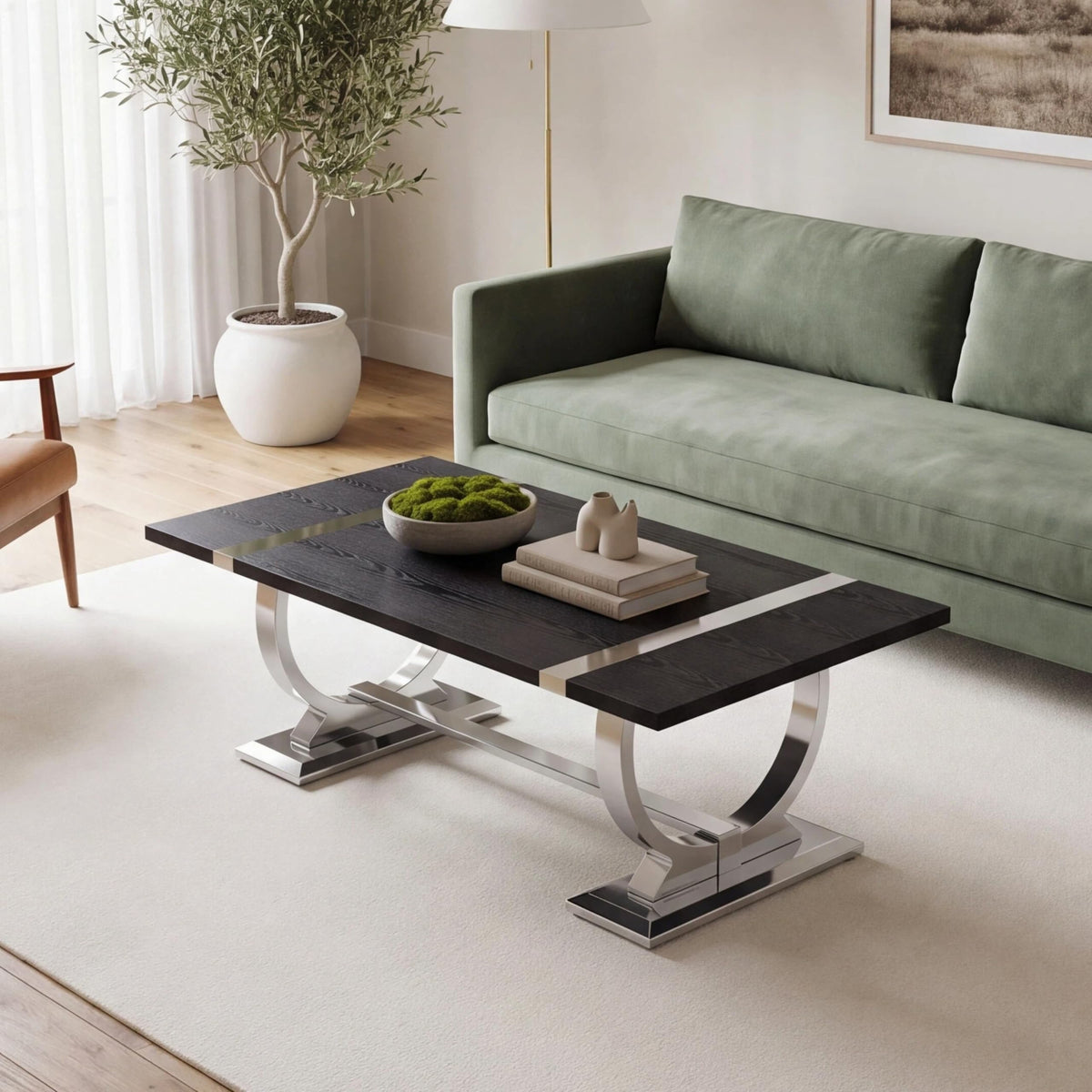 50" Black and Silver Coffee Table U350530