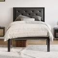 Twin Bed Frame with Upholstered Headboard, Dark Grey V76081