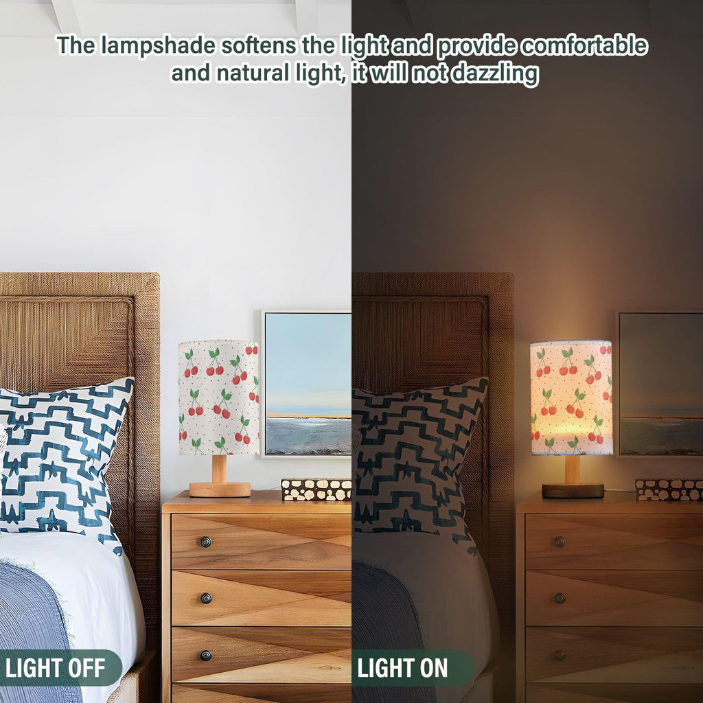 Red Cherry Table Lamp with USB Ports and Fabric Lampshade D521