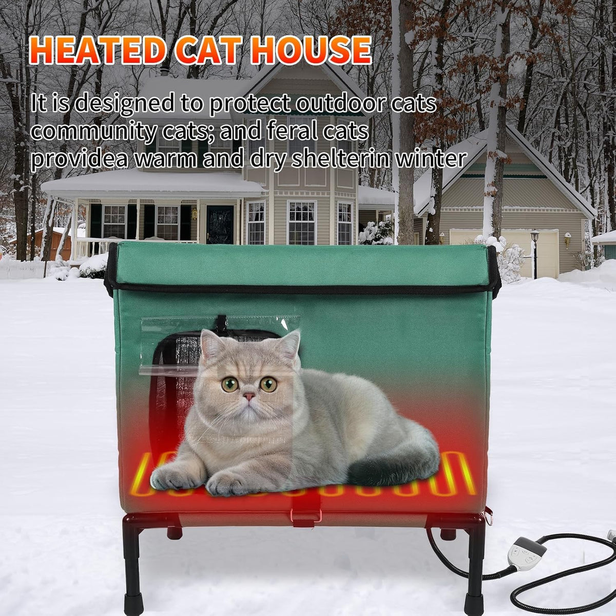 21" Heated Cat House with Heating Pet Pad F335