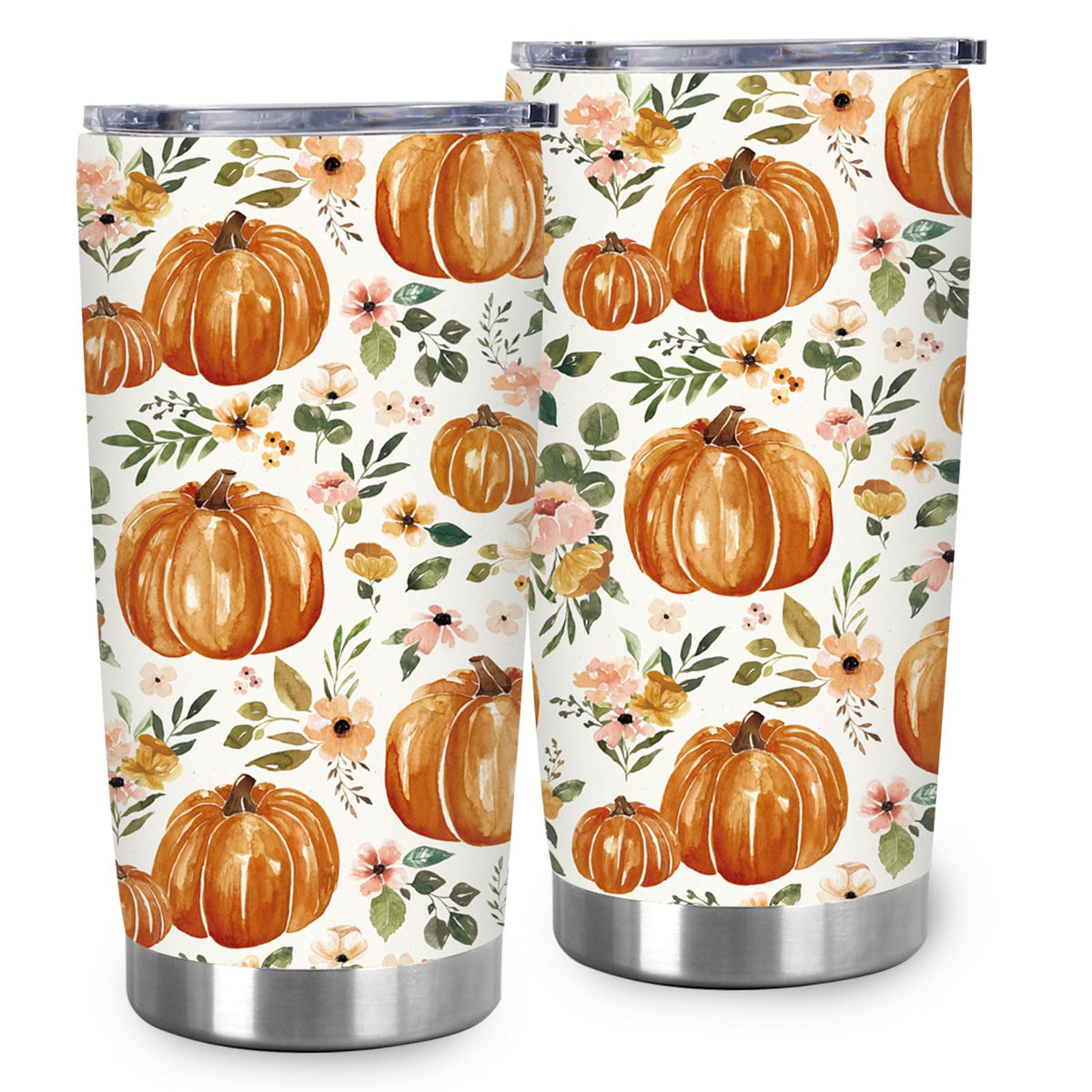 20 Oz Floral Pumpkin Tumbler with Lid Straw Y83601