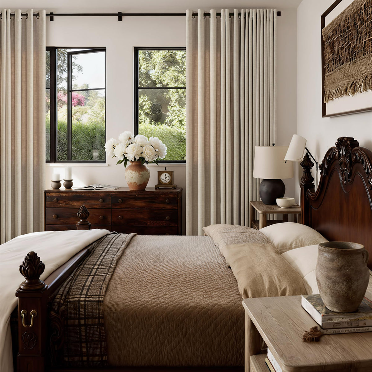 Taupe Linen Textured Grommet Curtains S9878