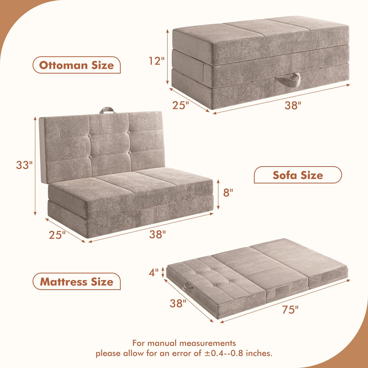 Foldable Twin 4 Inch Memory Foam Mattress D716282