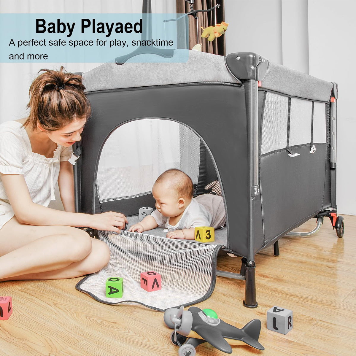 5-in-1 Pack and Play Baby Bassinet Bedside Sleeper Grey I1041