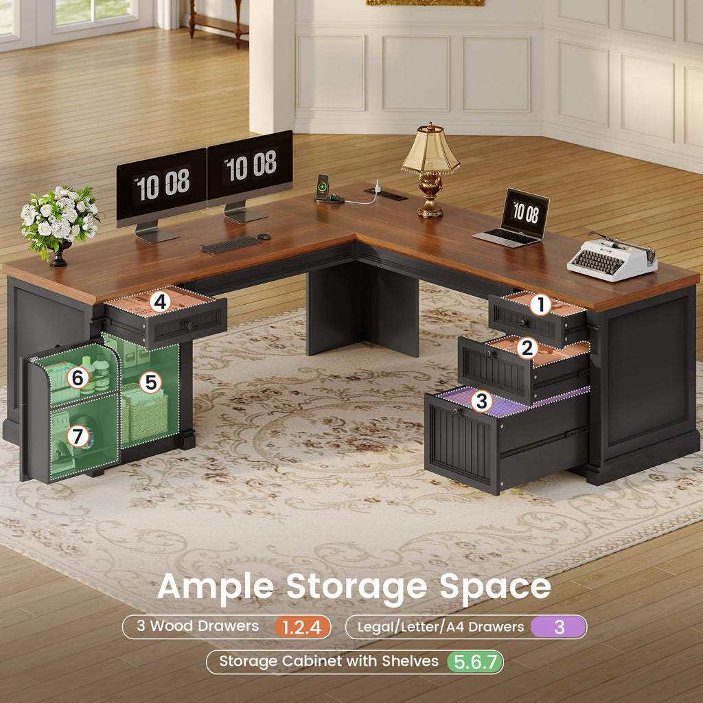 L Shaped Office Desk with 4 Drawers J48619