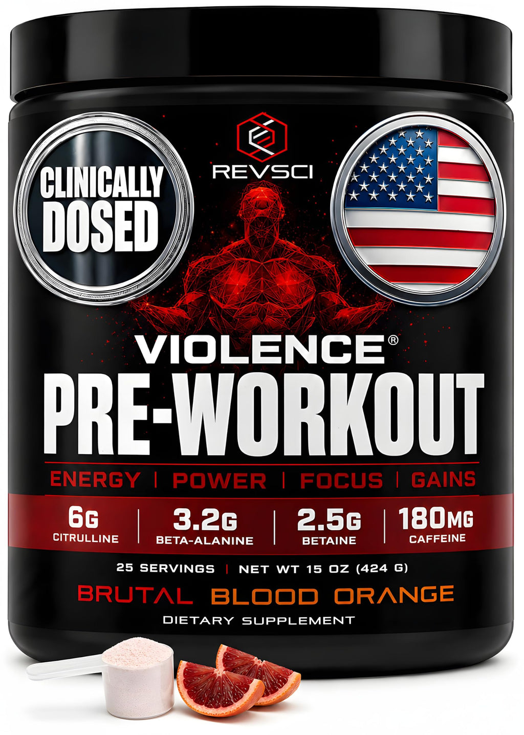 Pre Workout Powder 180 mg Caffeine L Theanine L Citrulline Malate Beta Alanine Alpha GPC 25 Servings Blood Orange P4589