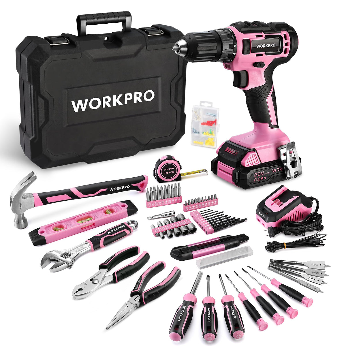 Pink Cordless Drill and 141-Piece Home Tool Kit Z7150