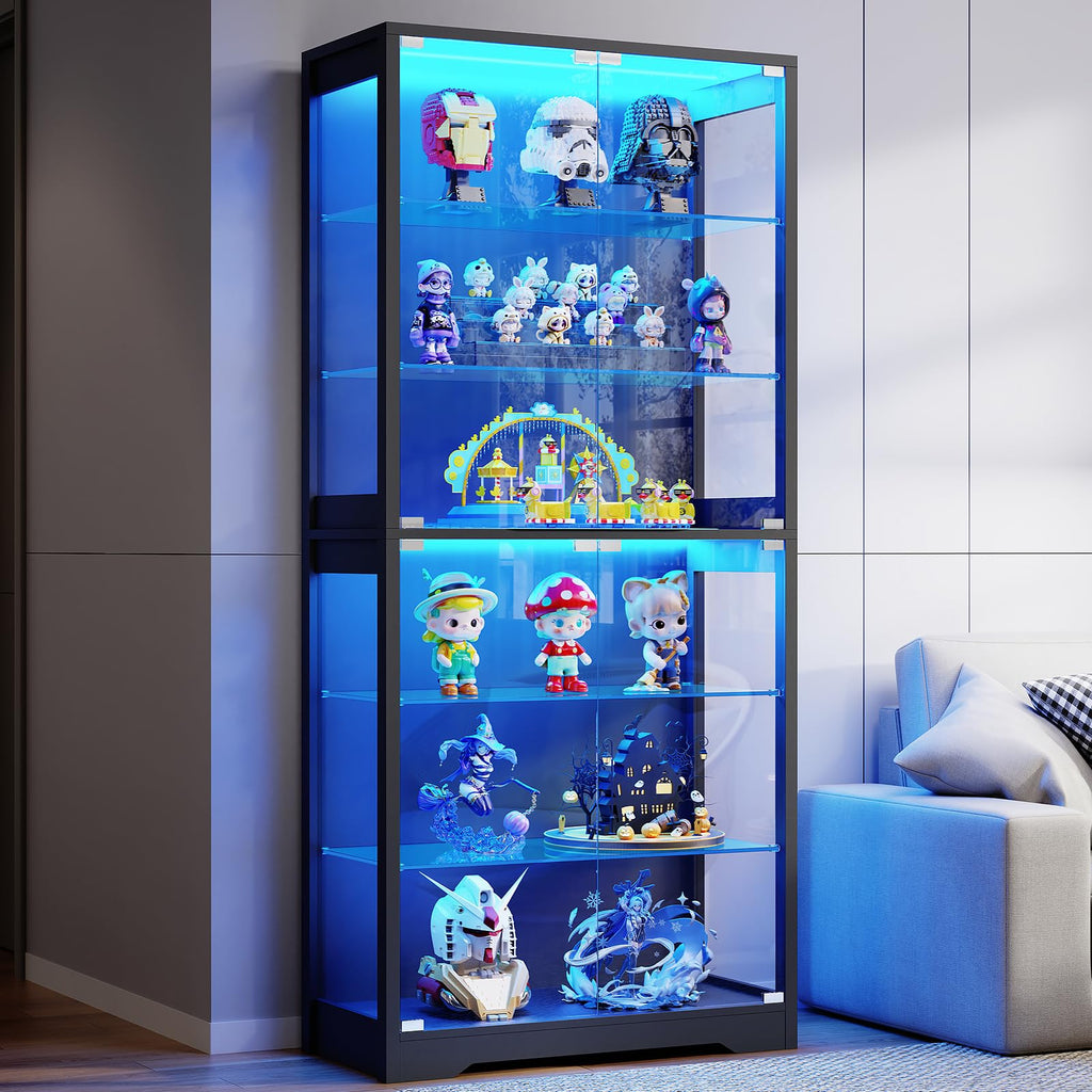 71" Tall Display Cabinet with Glass Door and 3-Color Lights, Black P392
