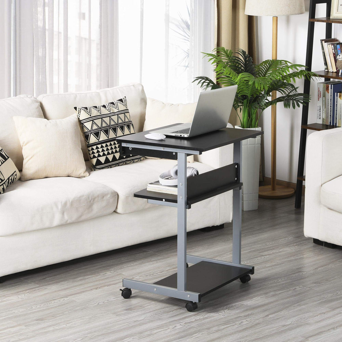 Black Rolling Desk with Drawer and Printer Shelf Z22287