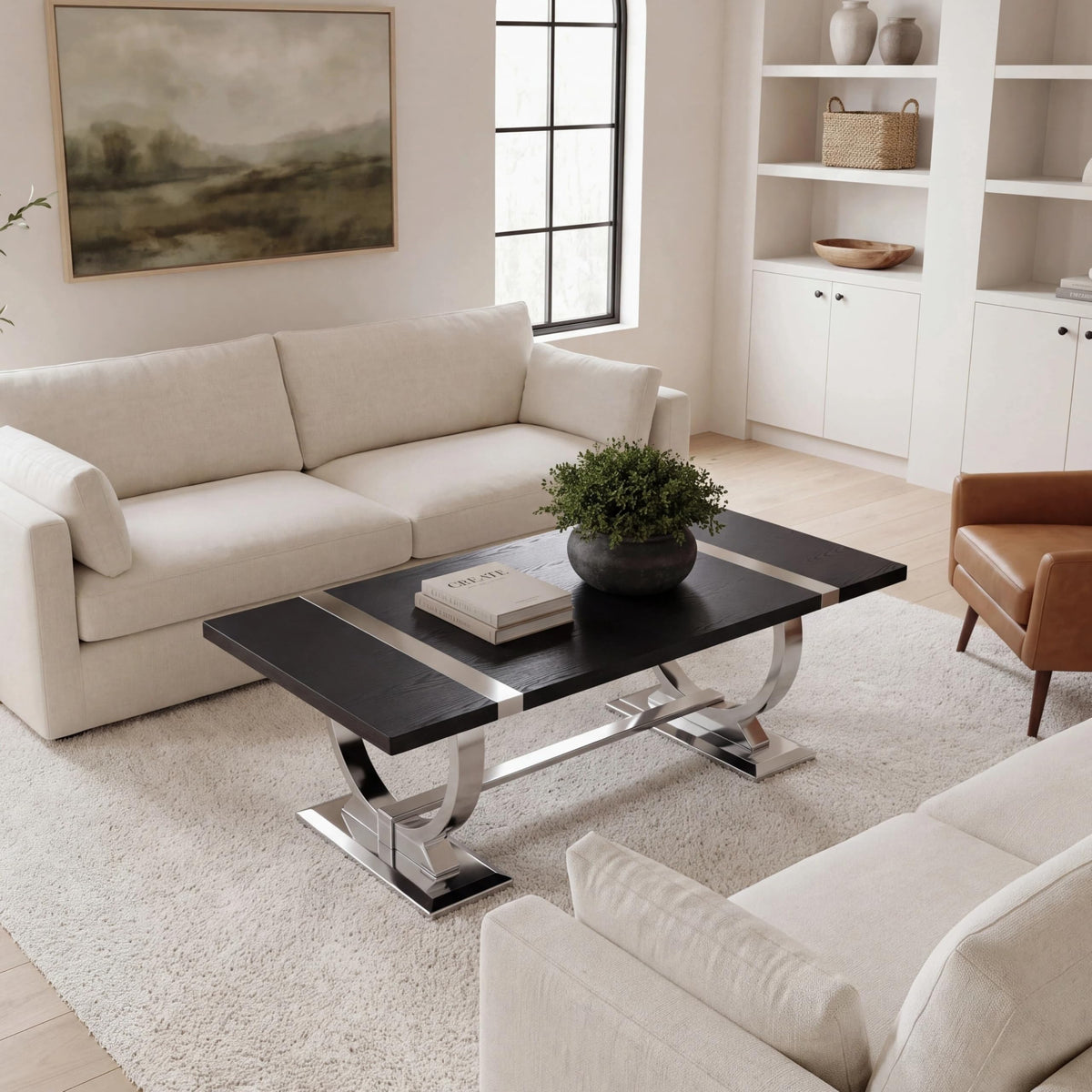 50" Black and Silver Coffee Table U350530
