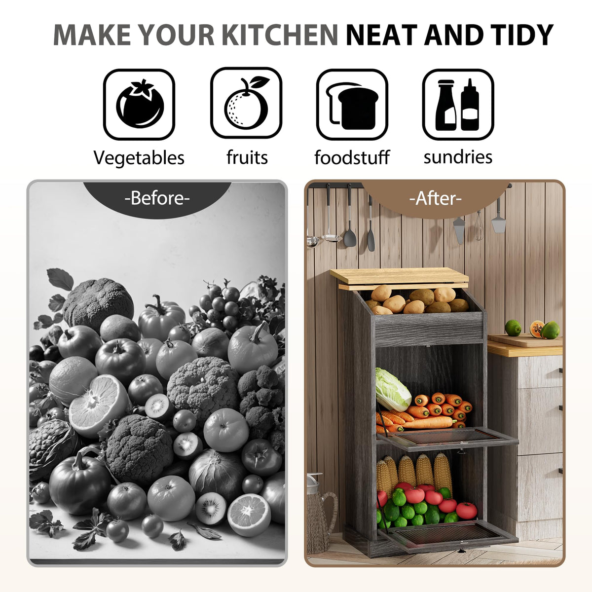 Wooden Potato and Onion Storage Bin with Lid V81816