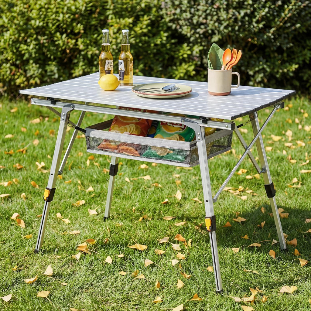 Camping Table Portable Foldable with Adjustable Legs & Storage Layer Q103731