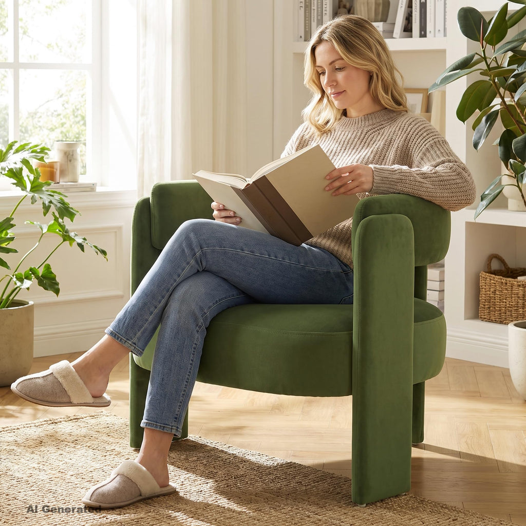 Set of 2 Velvet Upholstered Accent Chairs with Wooden Legs C9512