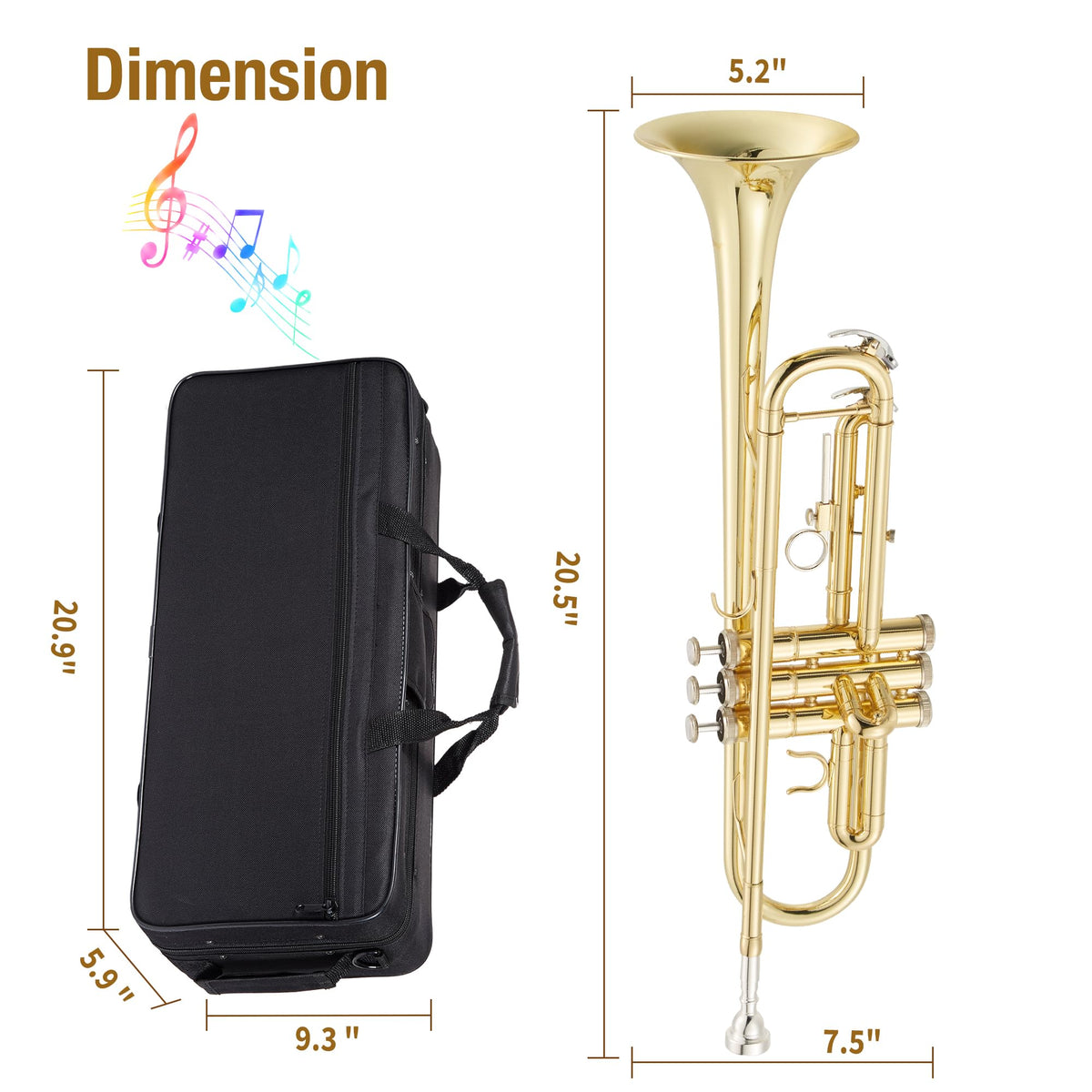 Bb Trumpet with Case Mouthpiece Gloves Cleaning Kit and Polish Cloth L5745