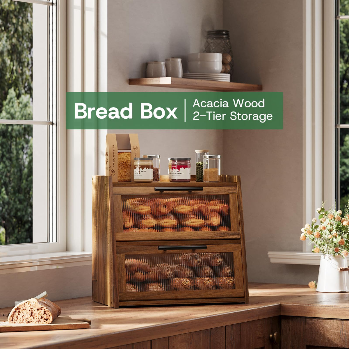 Acacia Wood 2-Layer Bread Box Z832