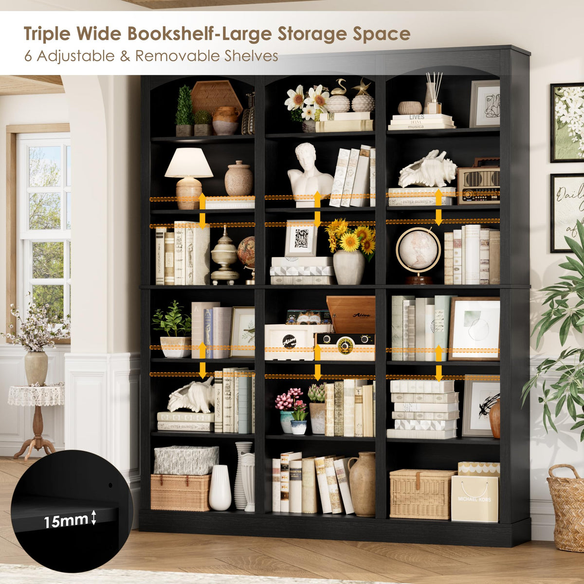 71" 6 Tier Black Bookshelf F1830