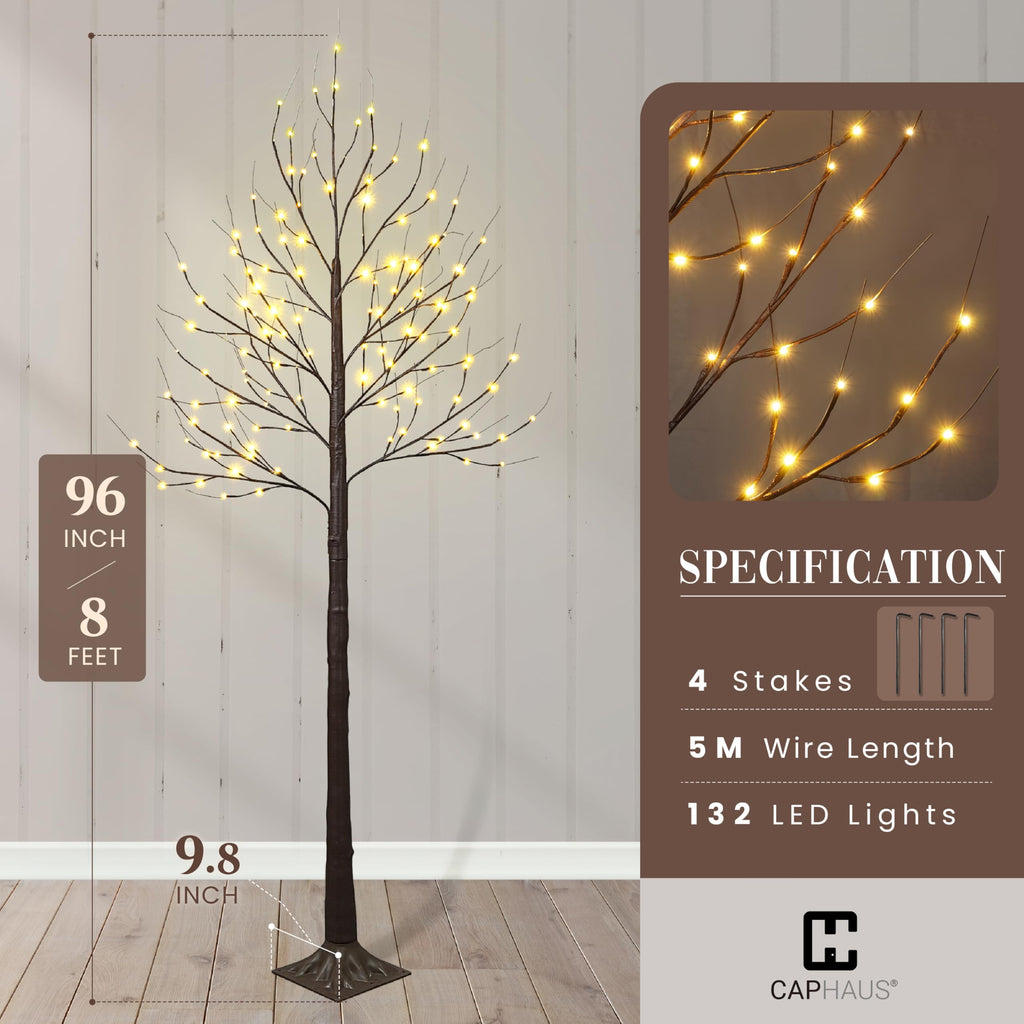 8 Ft Pre-Lit Twinkling Brown Birch Tree with 132 Warm White LED H888097