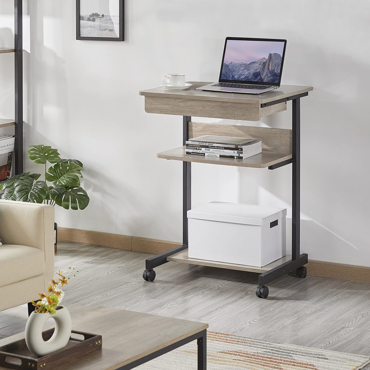Gray 3-Tier Rolling Cart with Drawer H169